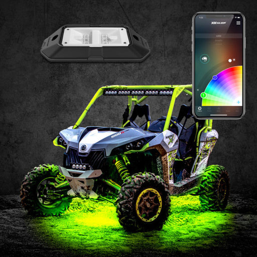 Xk glow rock light with green light on app controlled bluetooth kit