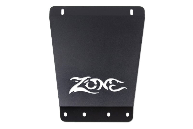 Zone offroad gm 1500 skid plate with black license plate and white logo