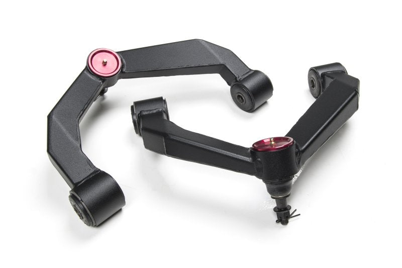 Zone offroad adventure series upper control arm kit with black motorcycle handlebars and red knobs