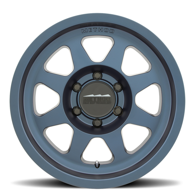 Method mr701 17x9 12mm offset bahia blue wheel with black spoke