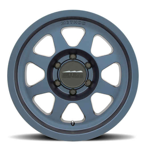 Method mr701 17x9 12mm offset bahia blue wheel with black spoke