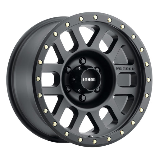 Method mr309 grid 17x8.5 matte black wheel with rivets and rivet detail