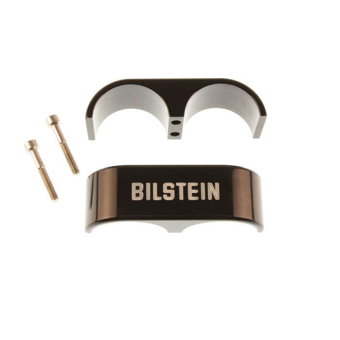 Bilstein b1 reservoir clamps logo on bike in black and white