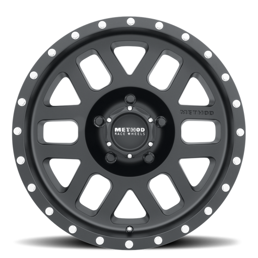 Method mr306 mesh 17x8.5 0mm offset matte black wheel with white spokes
