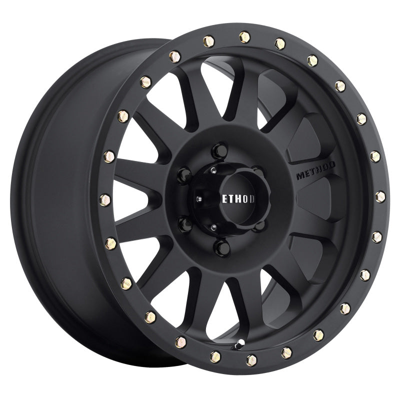 Method mr304 double standard 17x8.5 matte black wheel with gold studs