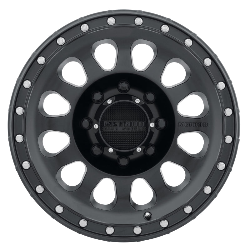 Method mr315 17x8 matte black wheel with white spokes