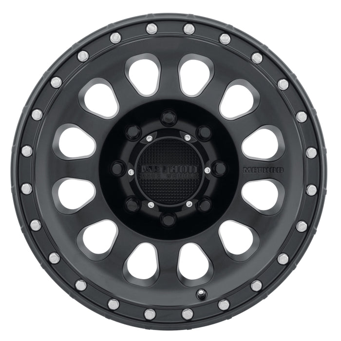 Method mr315 17x9 matte black wheel with white spokes