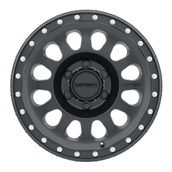 Method mr315 17x8 matte black wheel with white spokes