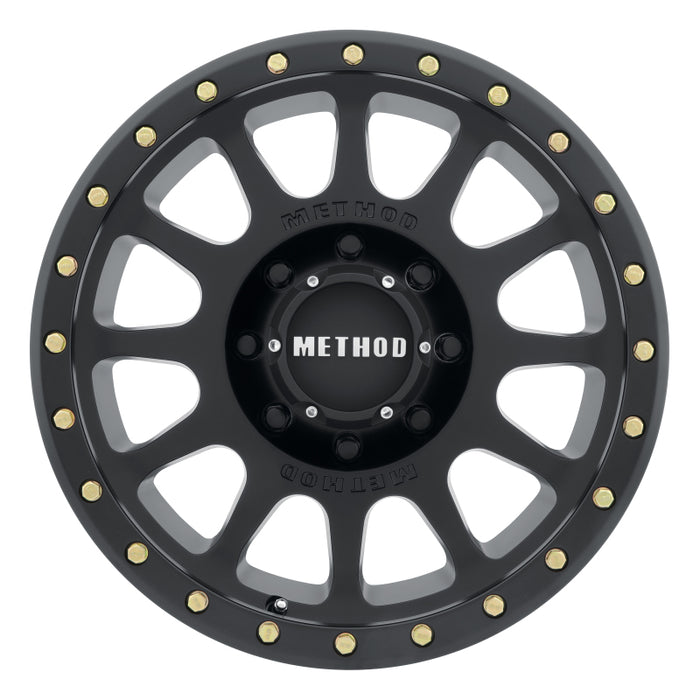 Method mr305 nv 20x10 -18mm offset matte black wheel with gold rivets