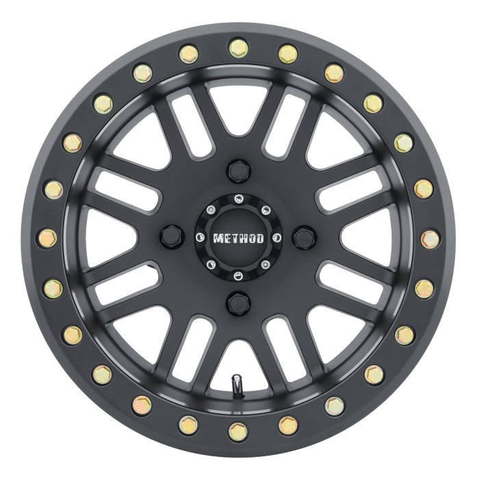 Method mr406 utv beadlock 15x8 matte black wheel with yellow bolts