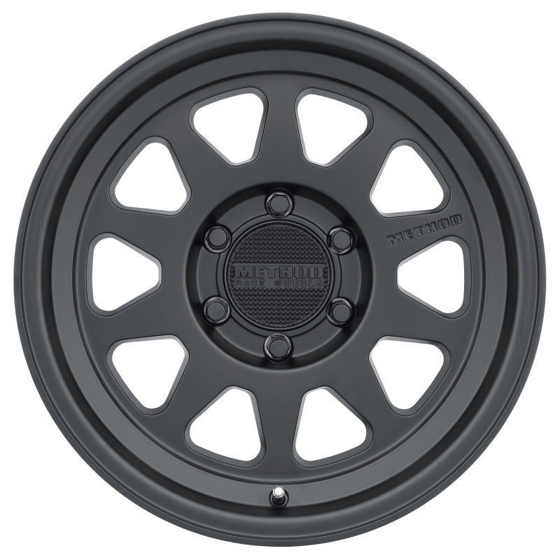 Method mr316 17x8 matte black wheel on white background