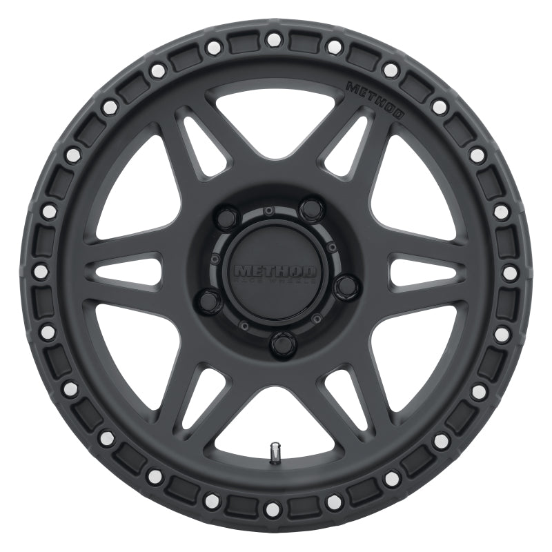 Method mr312 17x9 matte black wheel on white background