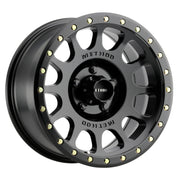 Method mr305 nv 17x8.5 0mm offset 5x5 matte black wheel with gold studs
