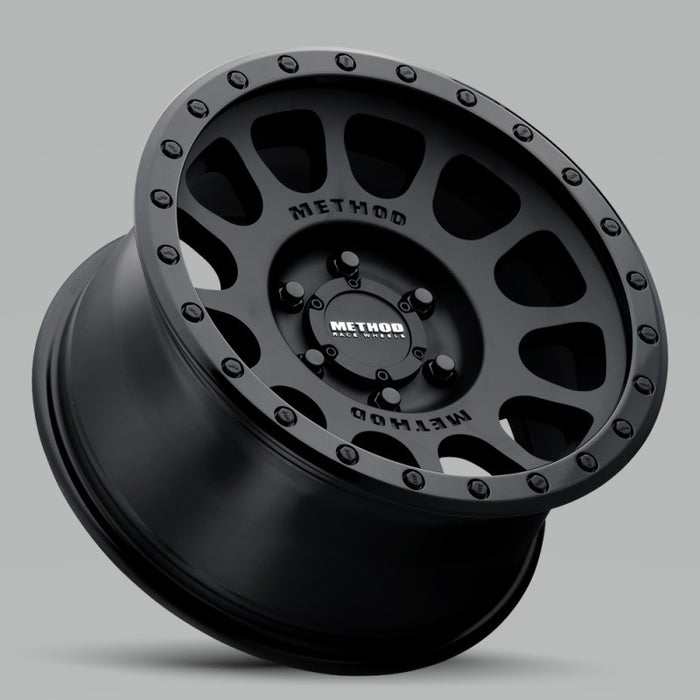 Method mr305 nv 18x9 -12mm offset double black aluminum wheel.