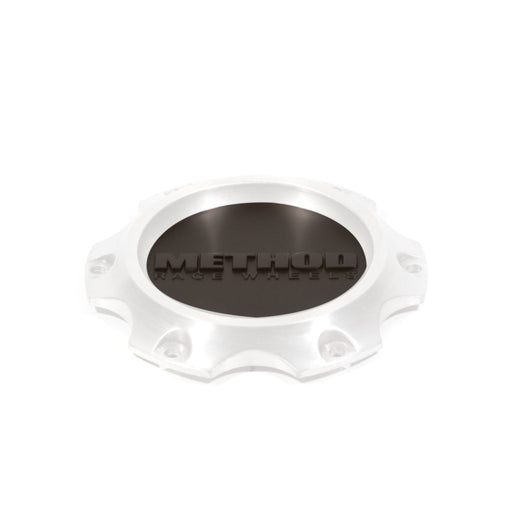 White aluminum method cap t077 wheel hub with ’lum’ displayed