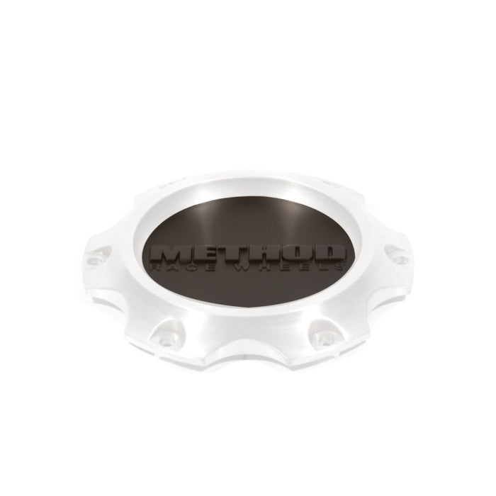 White aluminum method cap t077 wheel hub with ’lum’ displayed