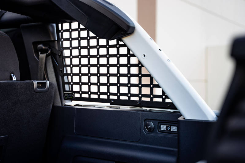 Close up of dv8 21-23 ford bronco rear window molle panels.
