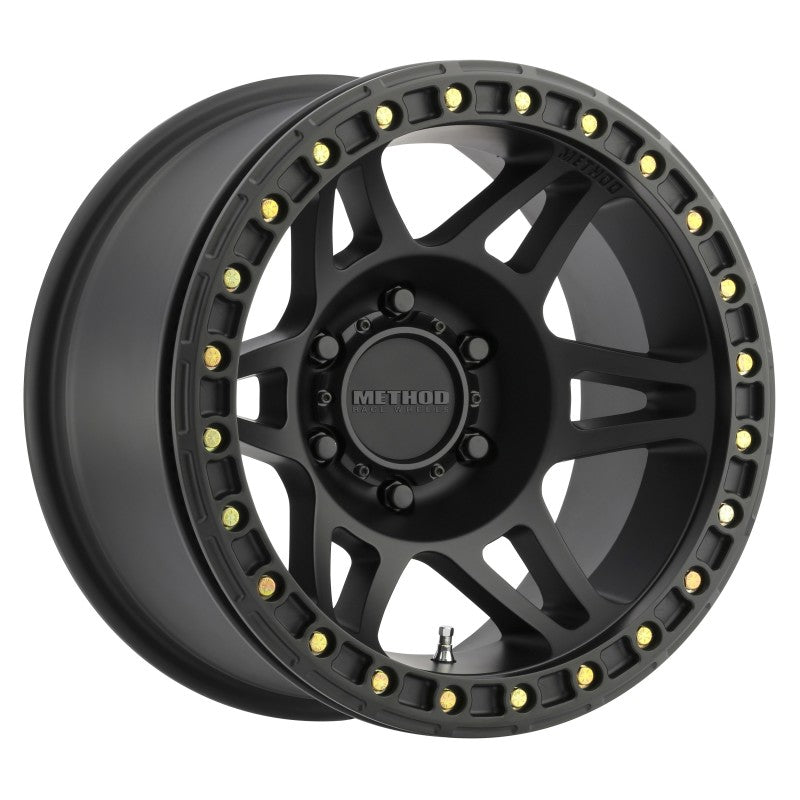 Method mr106 beadlock 17x9 black wheel with gold studs