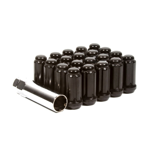 Method lug nut kit - extended thread spline - 12x1.5 - 6 lug kit - black - black plastic tube on white background